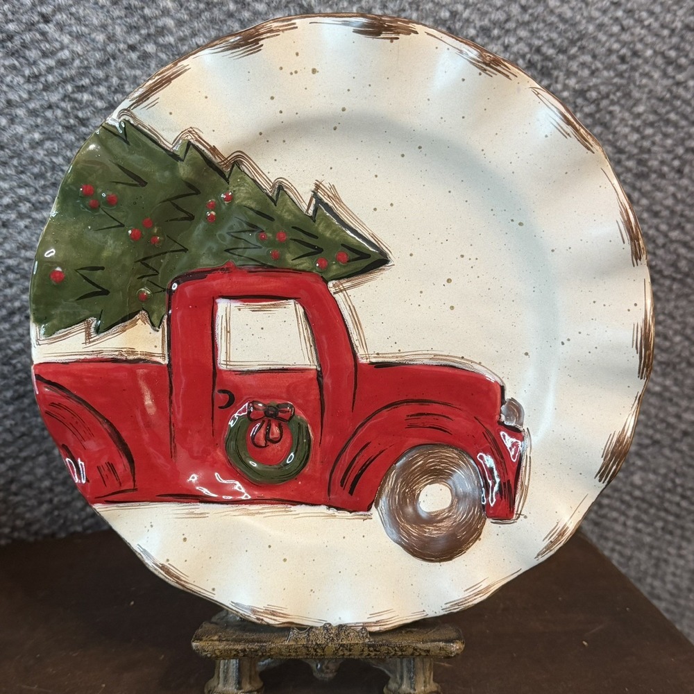 Mud Pie Red Truck Christmas Tree Mudpie Cheese Dessert Decorative Stoneware